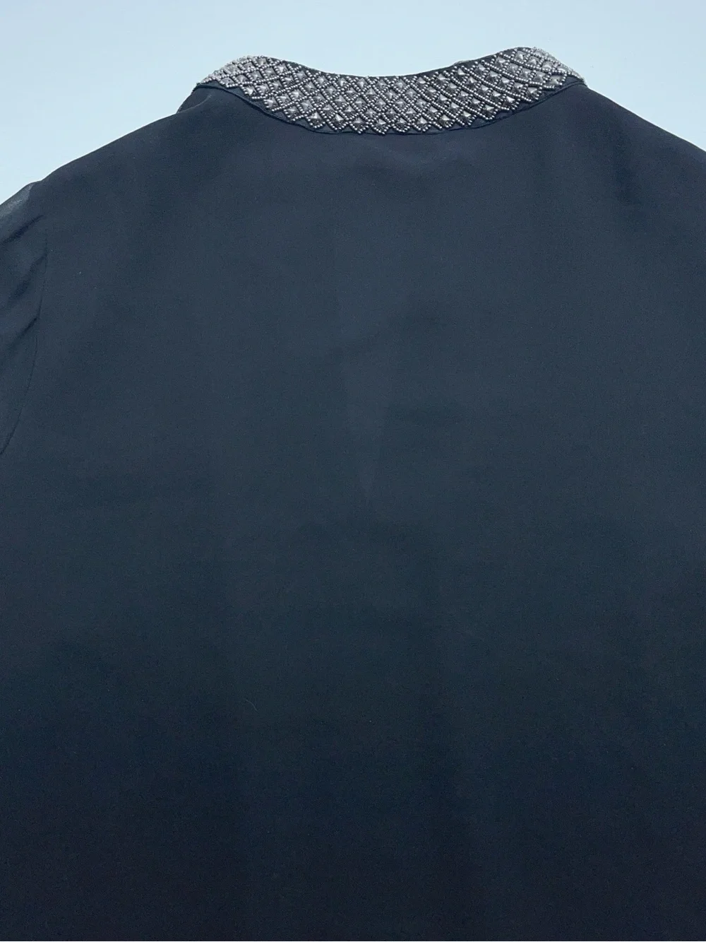 Tory Burch Silk Blouse Womens Size 10 Black Embellished Long Sleeve Front Lined